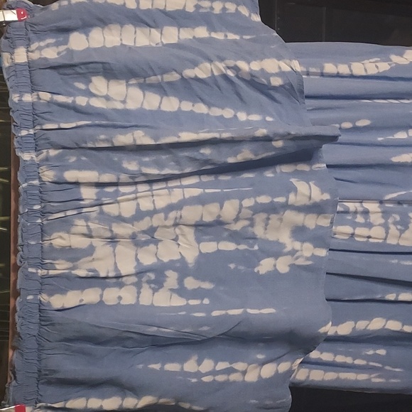 Strapless Smocked Sky Blue Tie Dye Ruffled Wide Leg Jumpsuit by JAPNA - Picture 3 of 10